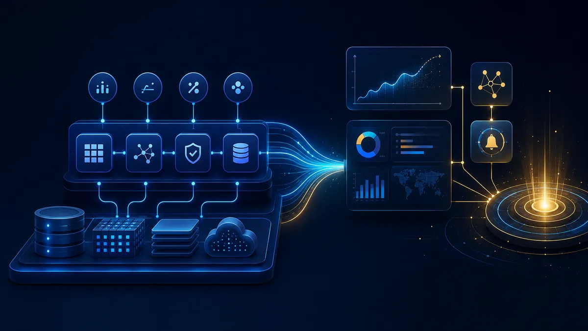 Governed analytics foundation flowing into predictive intelligence systems