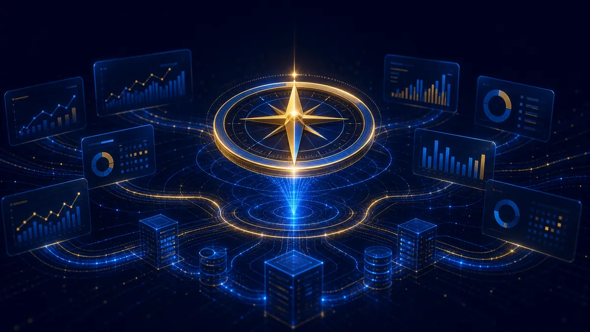 Strategic analytics compass guiding dashboards and data architecture